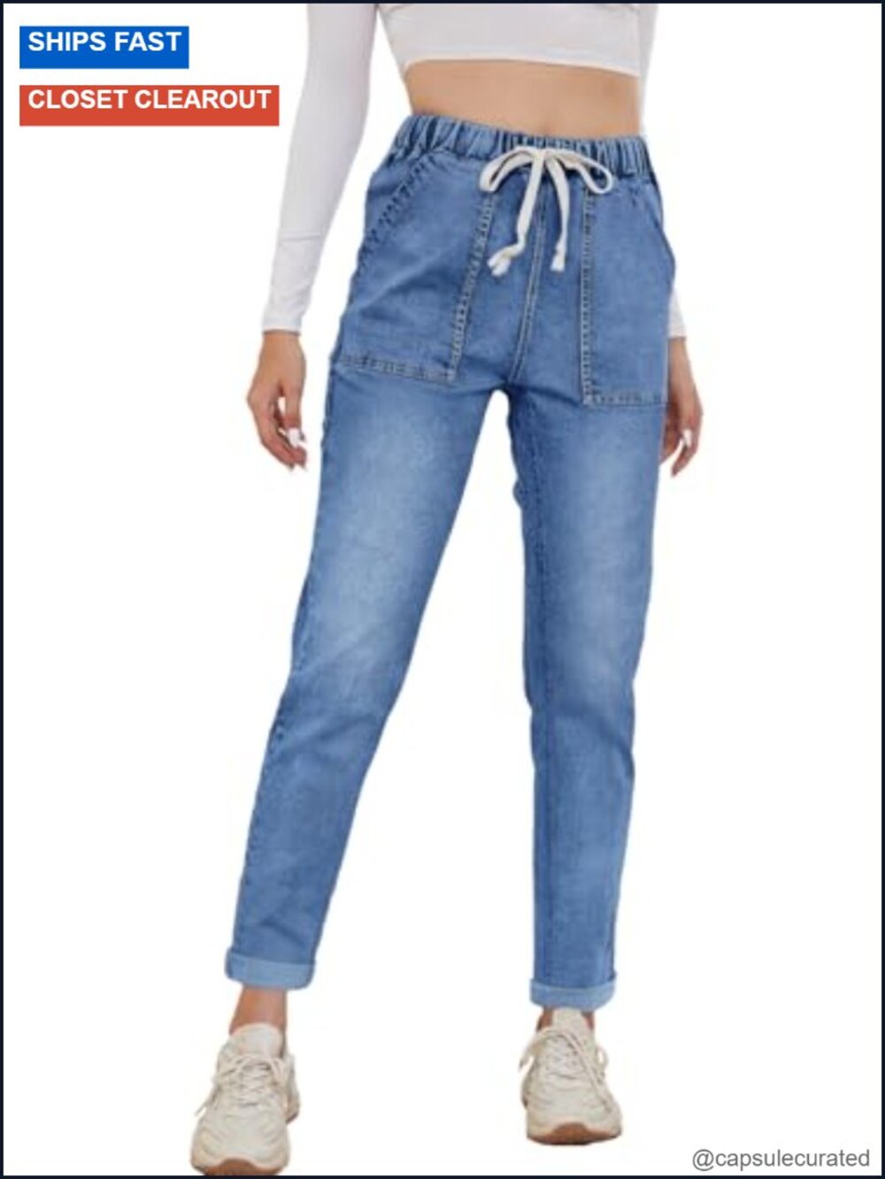 High Waisted Stretch Pull-On Jeans for Women Elastic Waist Denim Jogger Pants